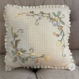 Floral Embroidered Throw Pillow